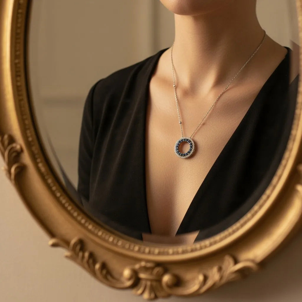 1,02 Karat Pırlantalı Safir Kolye, F Renk SI - Venta Jewelry