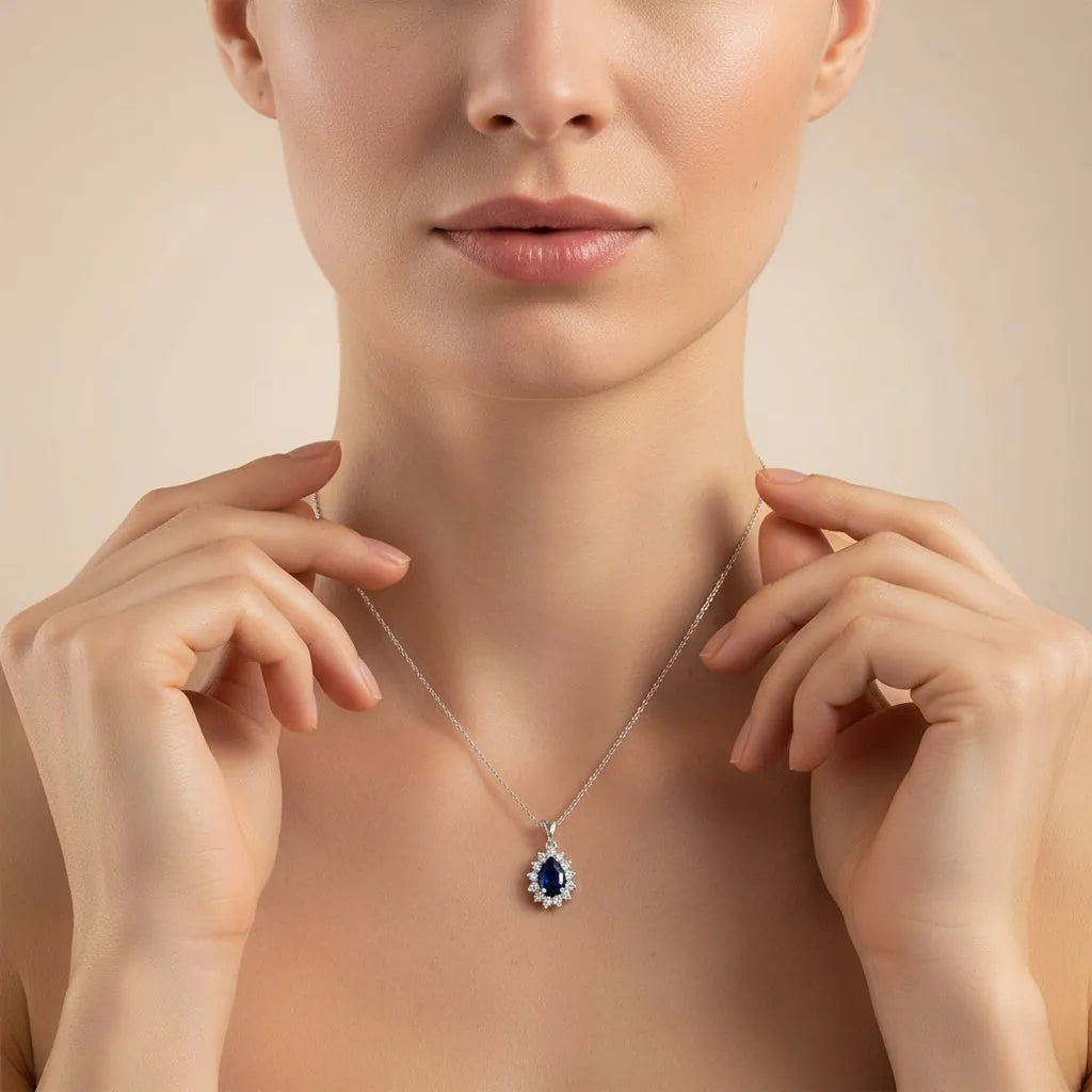 1,03 Karat Pırlanta Safir Kolye "Erna", F Renk SI - Venta Jewelry