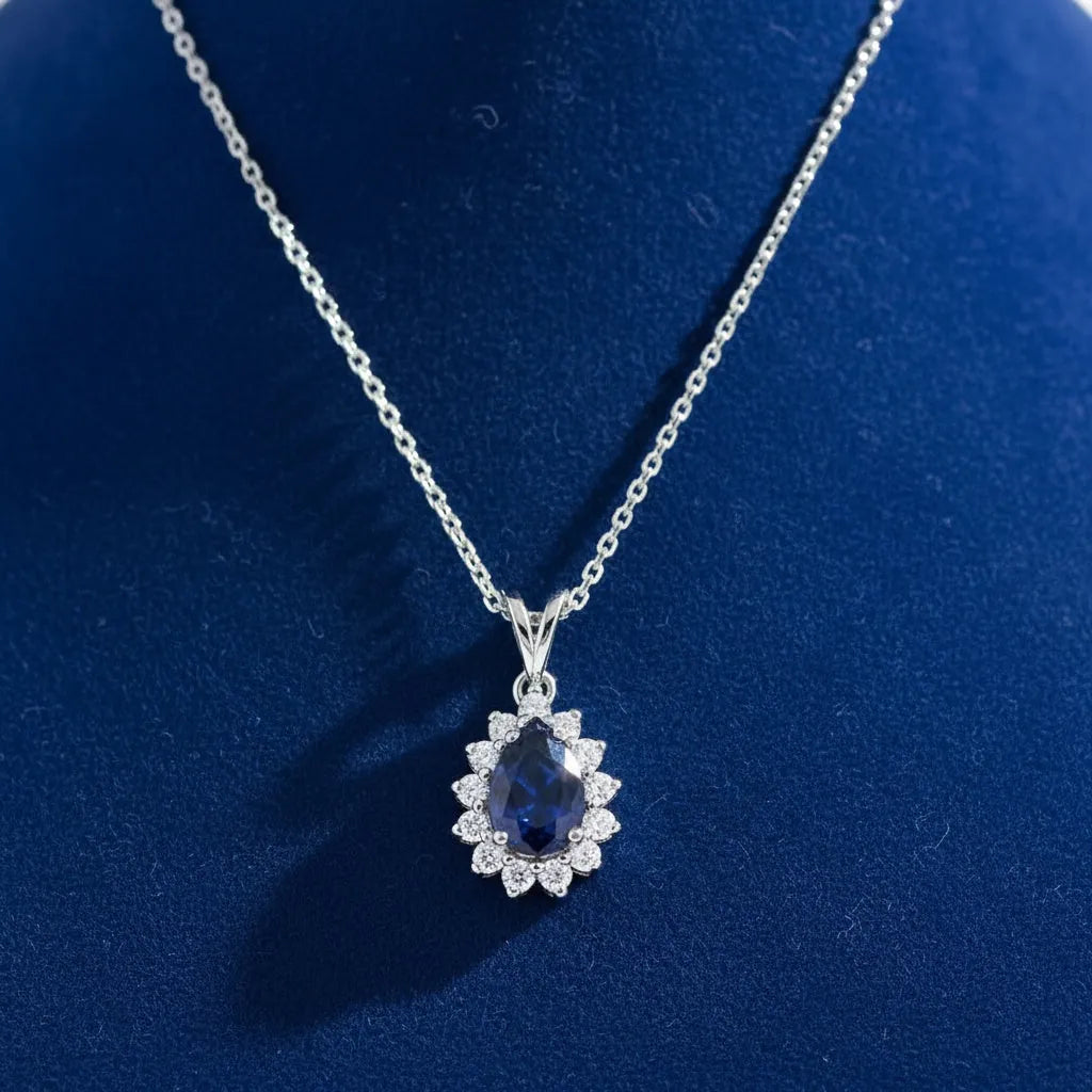 1,03 Karat Pırlanta Safir Kolye "Erna", F Renk SI - Venta Jewelry
