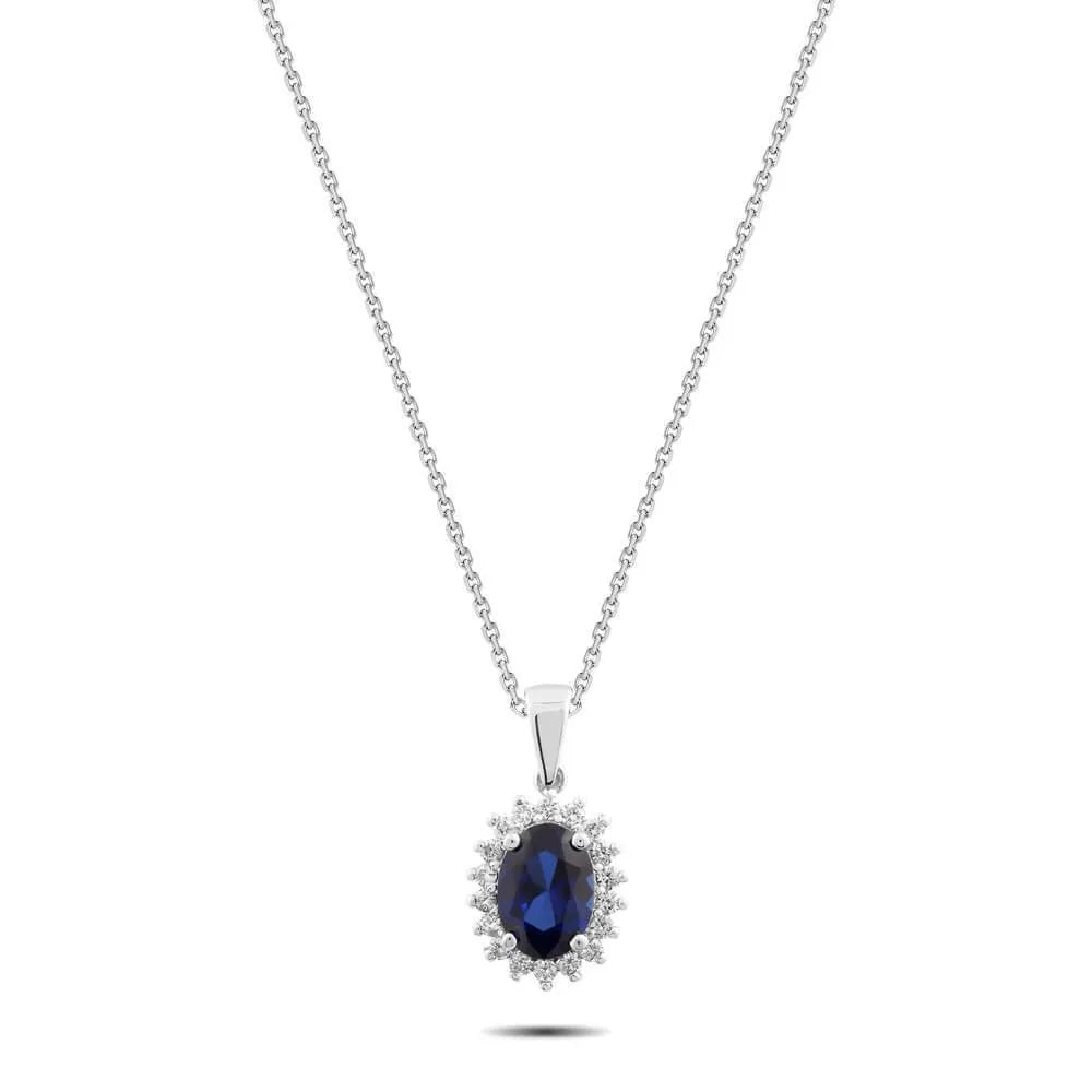 1,03 Karat Pırlanta Safir Kolye, F Renk SI - Venta Jewelry
