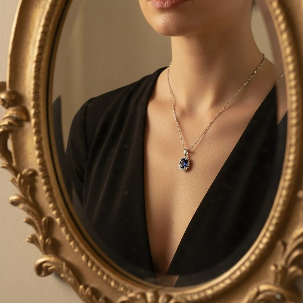 1,03 Karat Pırlanta Safir Kolye, F Renk SI - Venta Jewelry