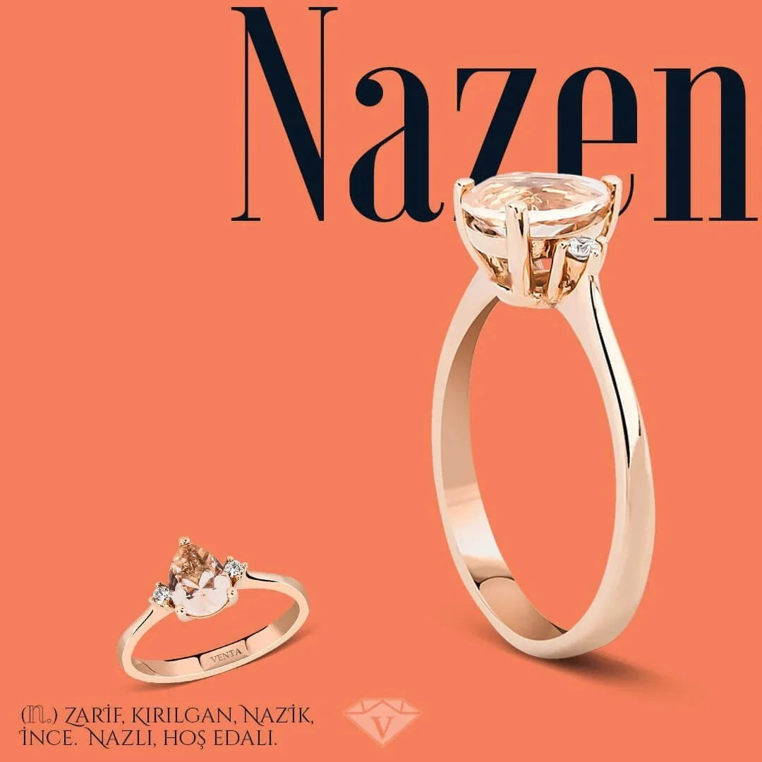 1,08 Karat Pırlantalı Morganit Yüzük "Nazen" - Venta Jewelry