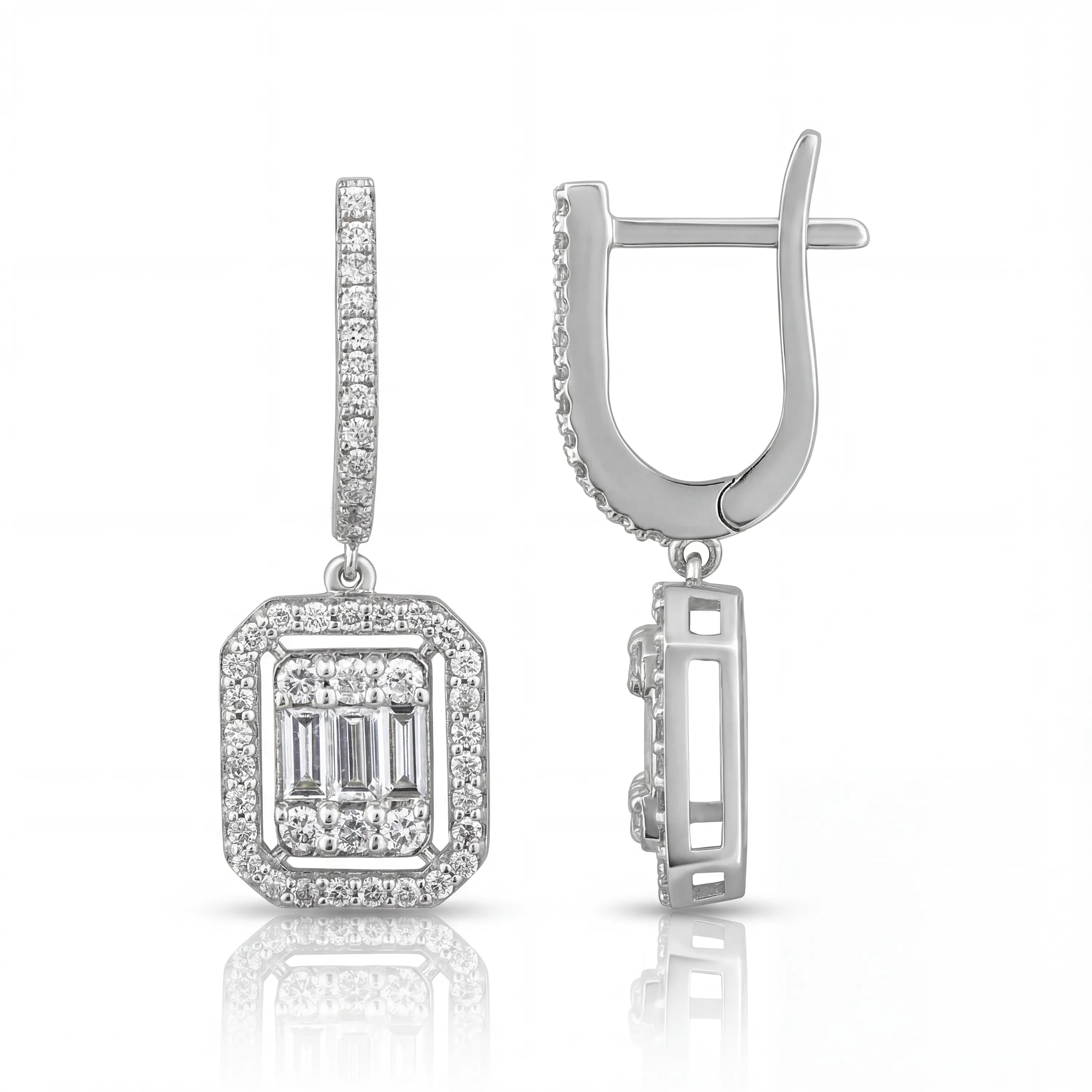 1,21 Karat Baget Pırlanta Küpe, F Renk SI - Venta Jewelry