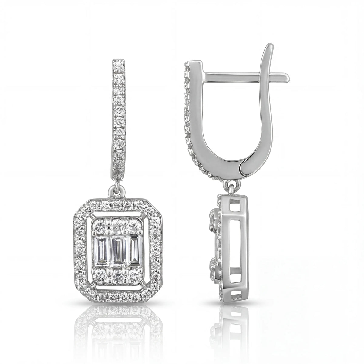 1,21 Karat Baget Pırlanta Küpe, F Renk SI - Venta Jewelry
