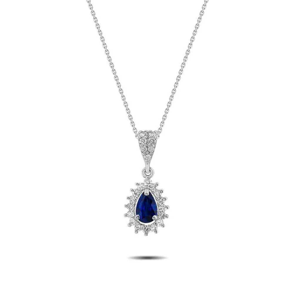 1,28 Karat Pırlanta Safir Kolye, F Renk SI - Venta Jewelry
