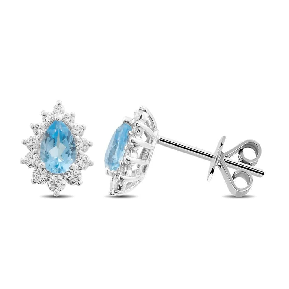 1,36 Karat Pırlantalı Blue Topaz Küpe - Venta Jewelry