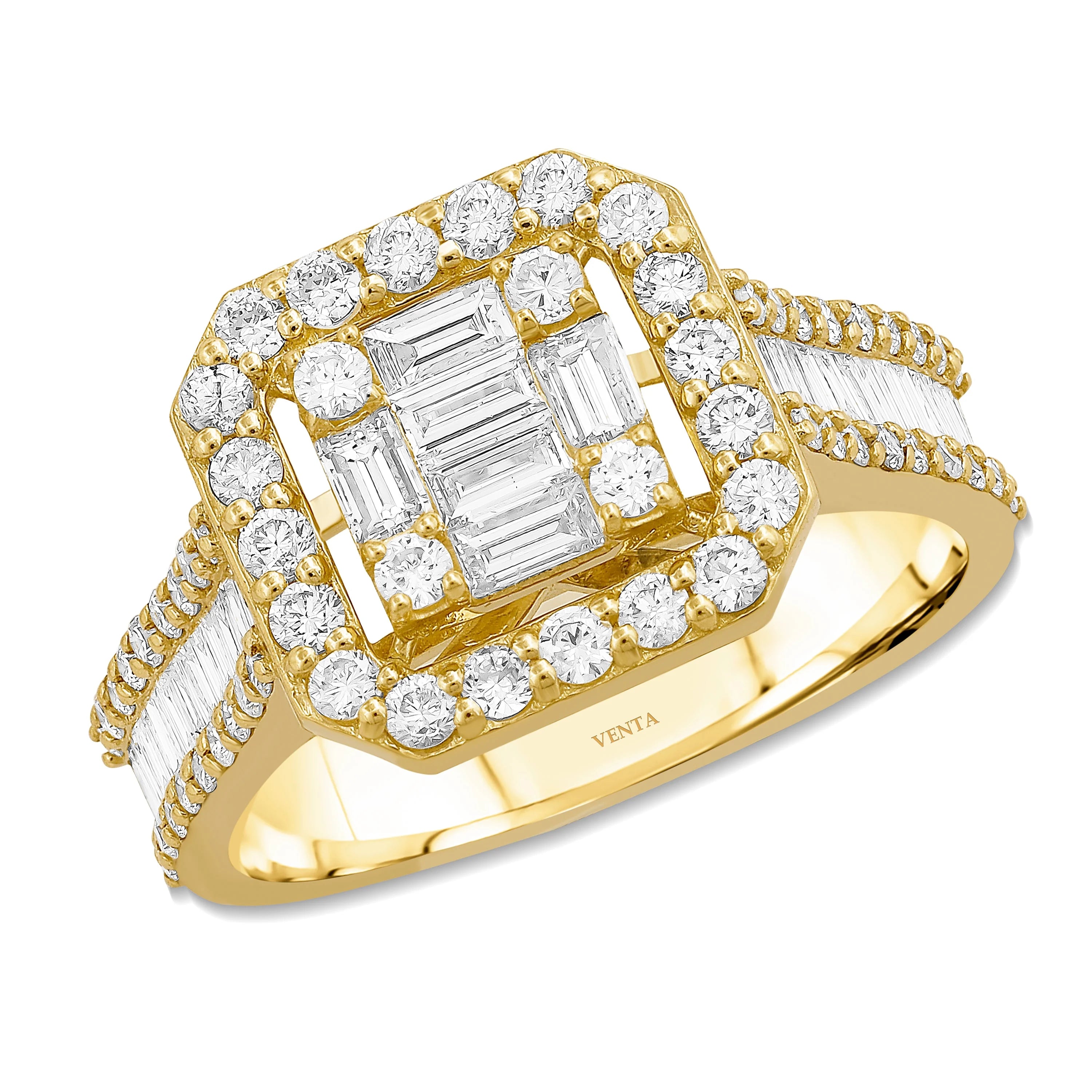 1,40 Karat Tasarım Baget Pırlanta Yüzük - Venta Jewelry