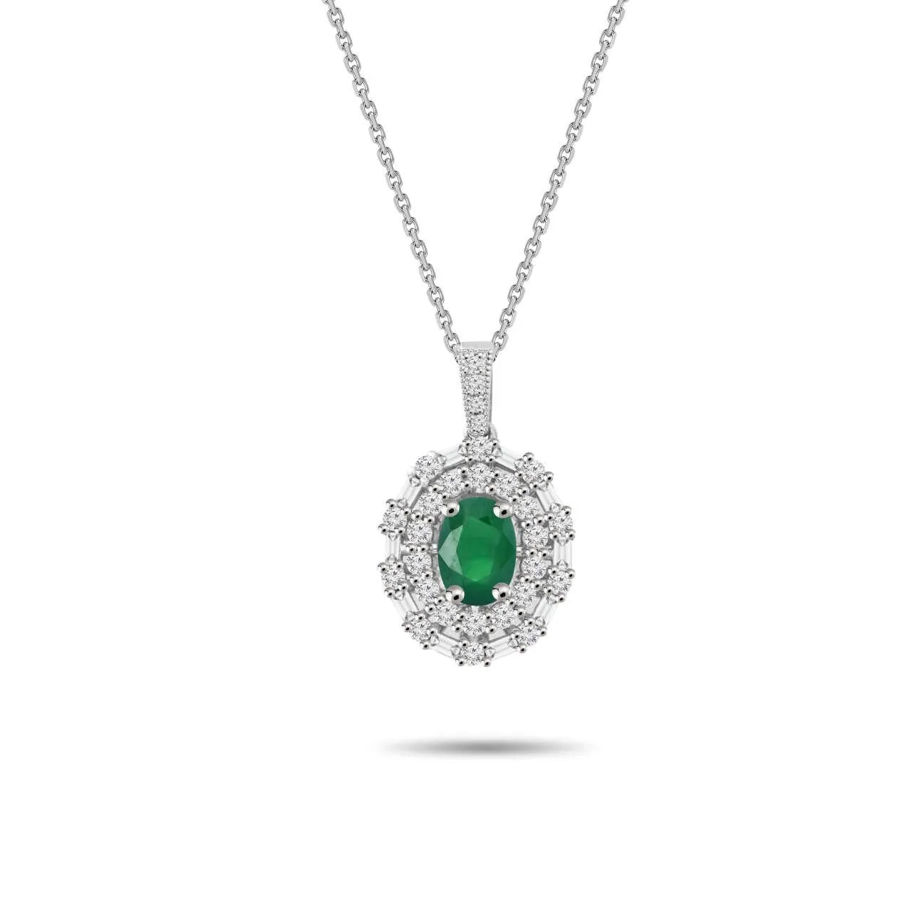 1,45 Karat Pırlanta Zümrüt Kolye, F Renk SI - Venta Jewelry