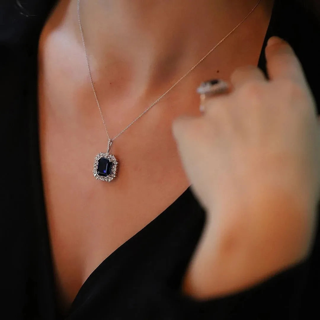 1,65 Karat Pırlanta Safir Kolye, F Renk SI - Venta Jewelry