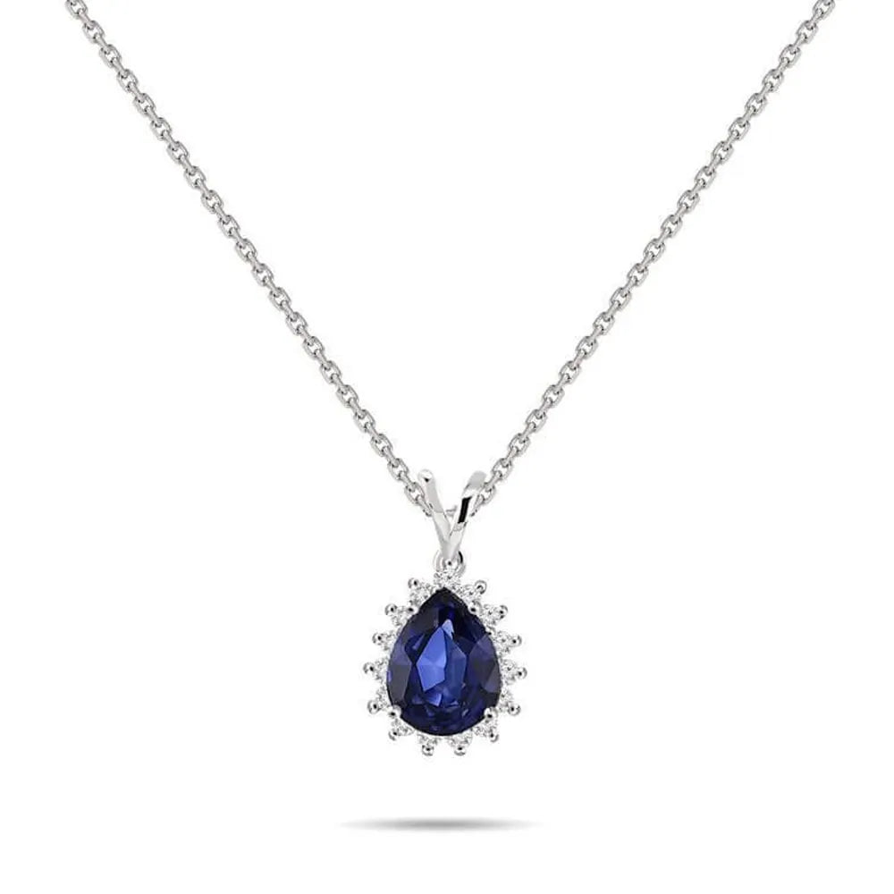 1,88 Karat Pırlanta Safir Kolye, F Renk SI - Venta Jewelry
