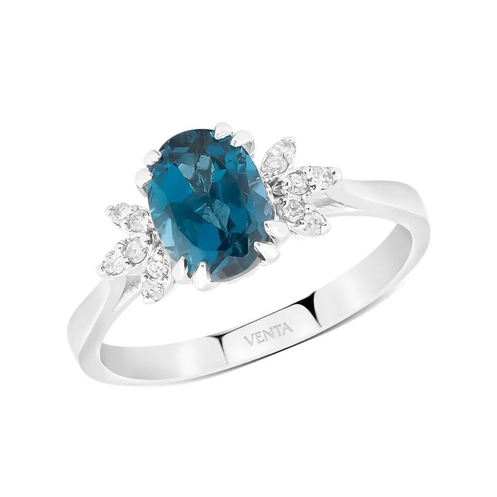 1,75 Karat Blue Topaz Pırlantalı Yüzük - Venta Jewelry