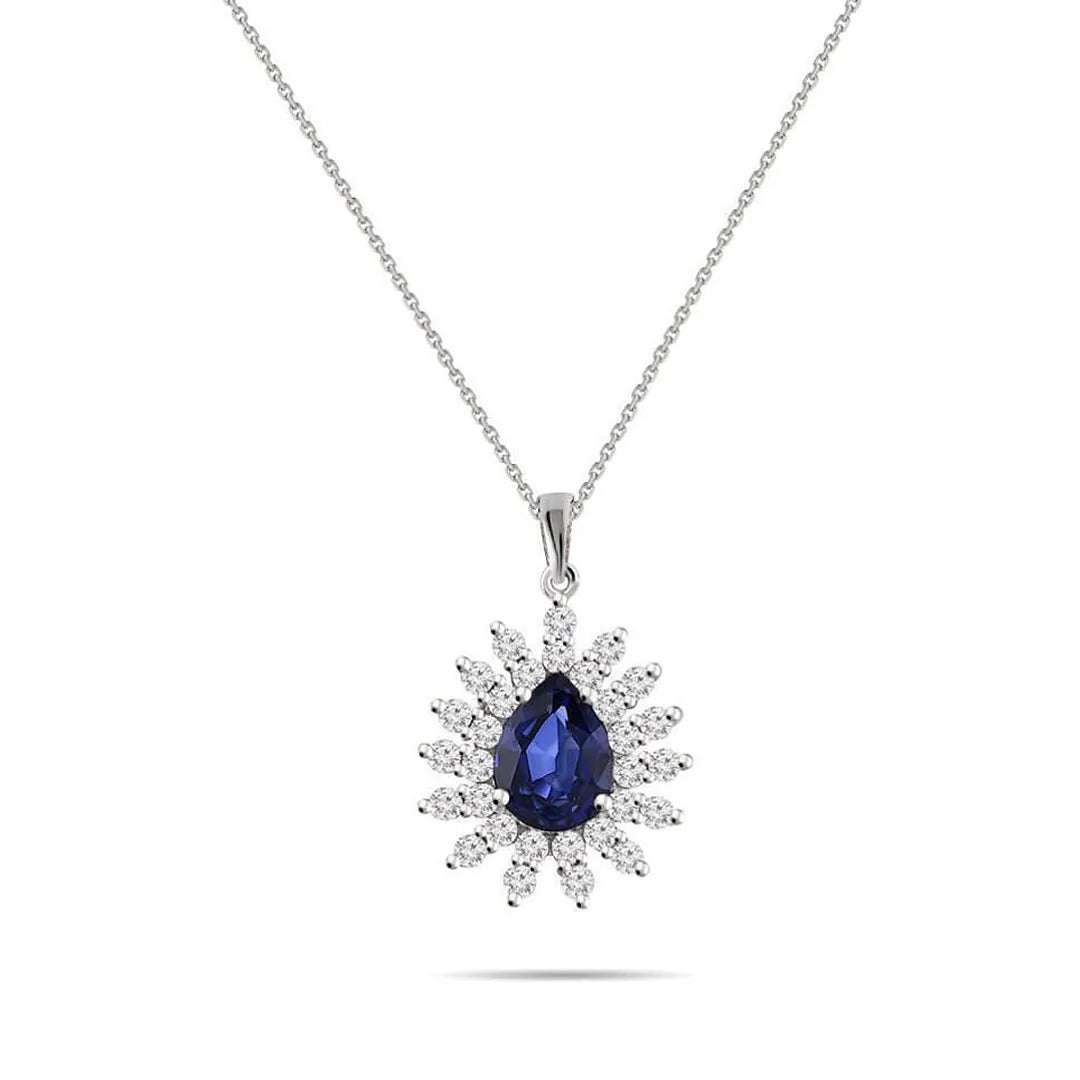 1,88 Karat Pırlanta Safir Kolye, F Renk SI - Venta Jewelry

