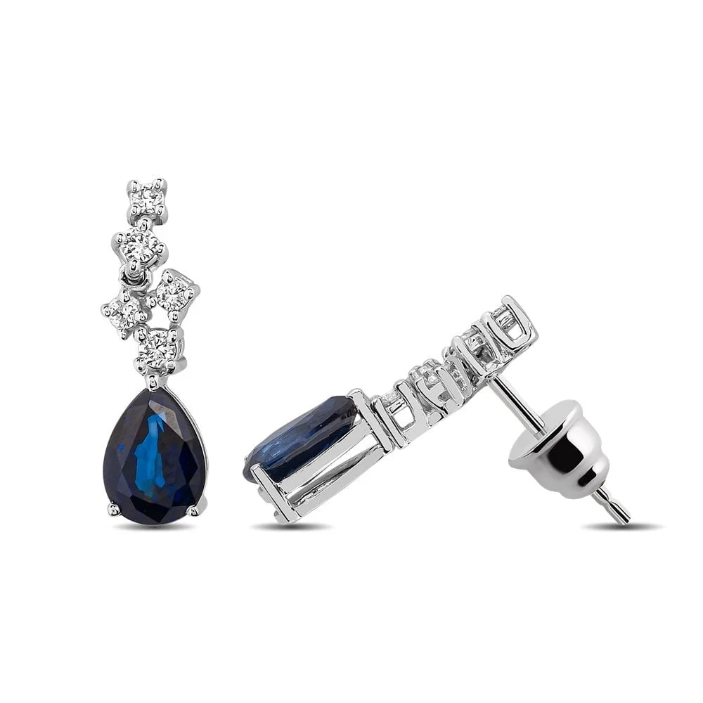 2,18 Karat Pırlanta Safir Küpe - Venta Jewelry