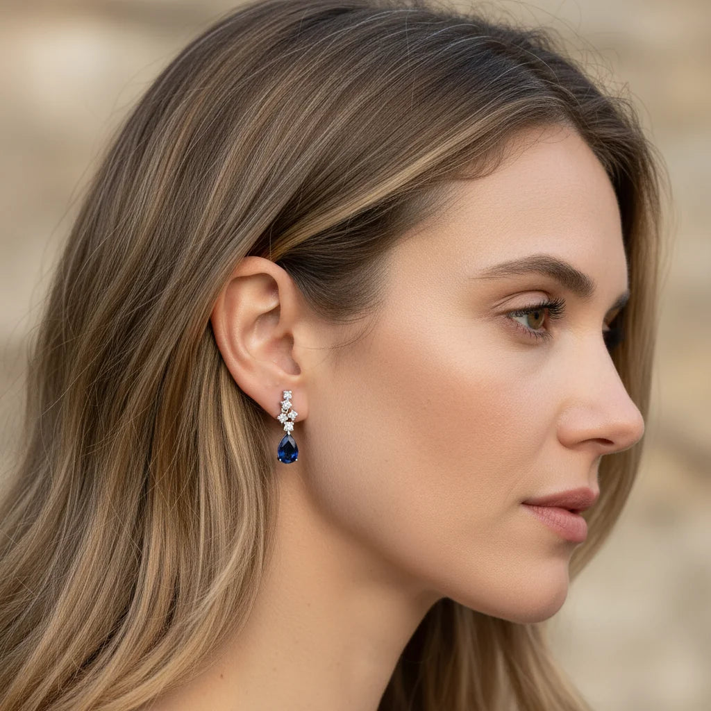 2,18 Karat Pırlanta Safir Küpe - Venta Jewelry