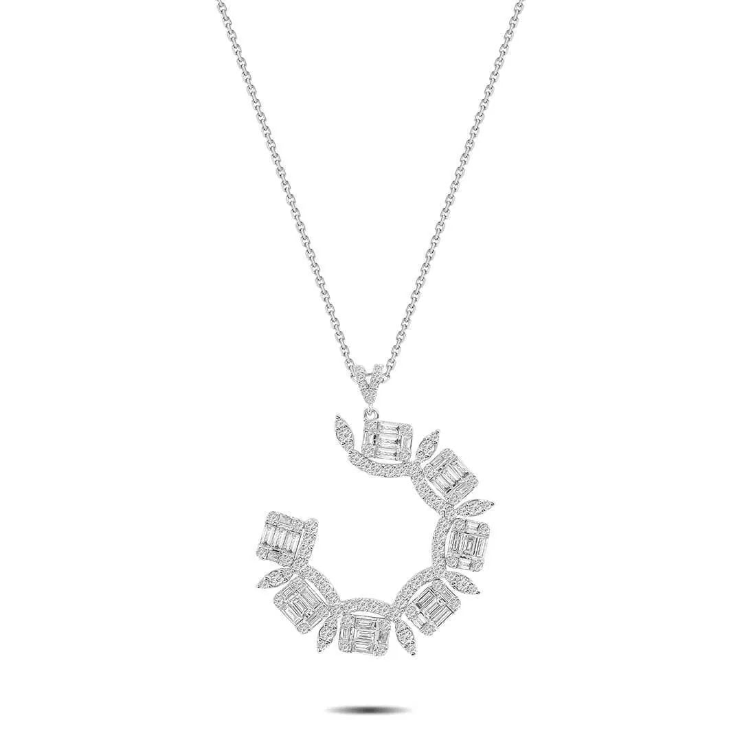 2,37 Karat Tasarım Baget Pırlanta Kolye, F Renk SI - Venta Jewelry

