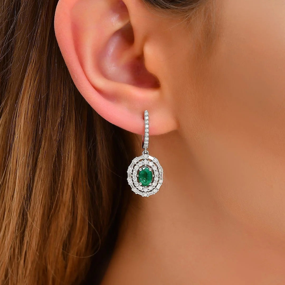 2,76 Karat Pırlantalı Zümrüt Küpe - Venta Jewelry