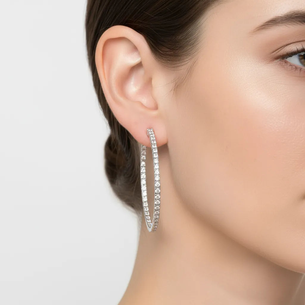 3,14 Karat Pırlanta Halka Küpe, F Renk SI - Venta Jewelry