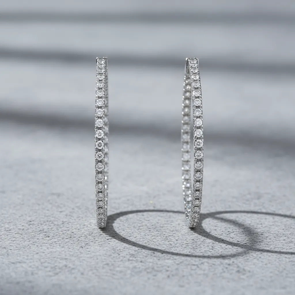 3,14 Karat Pırlanta Halka Küpe, F Renk SI - Venta Jewelry
