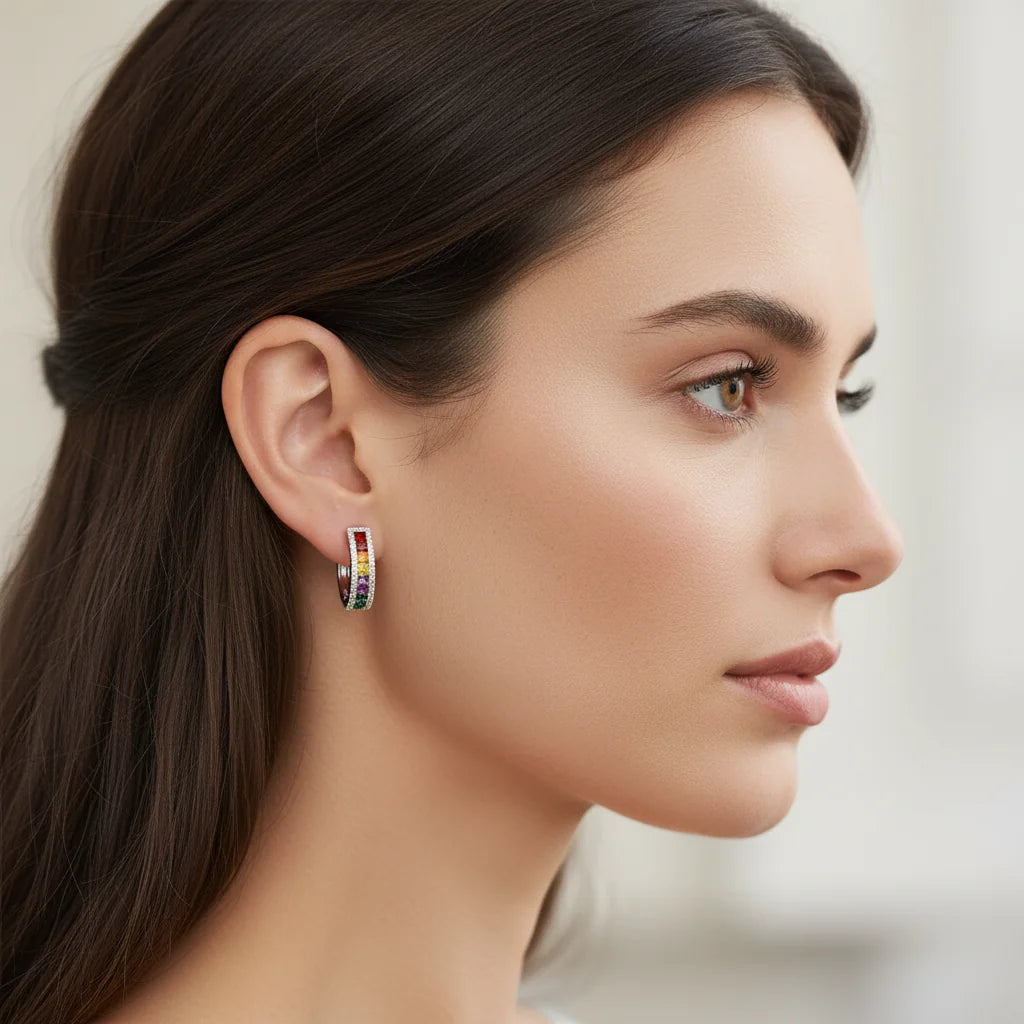 4,07 Karat Pırlanta Halka Küpe "Rainbow" - Venta Jewelry