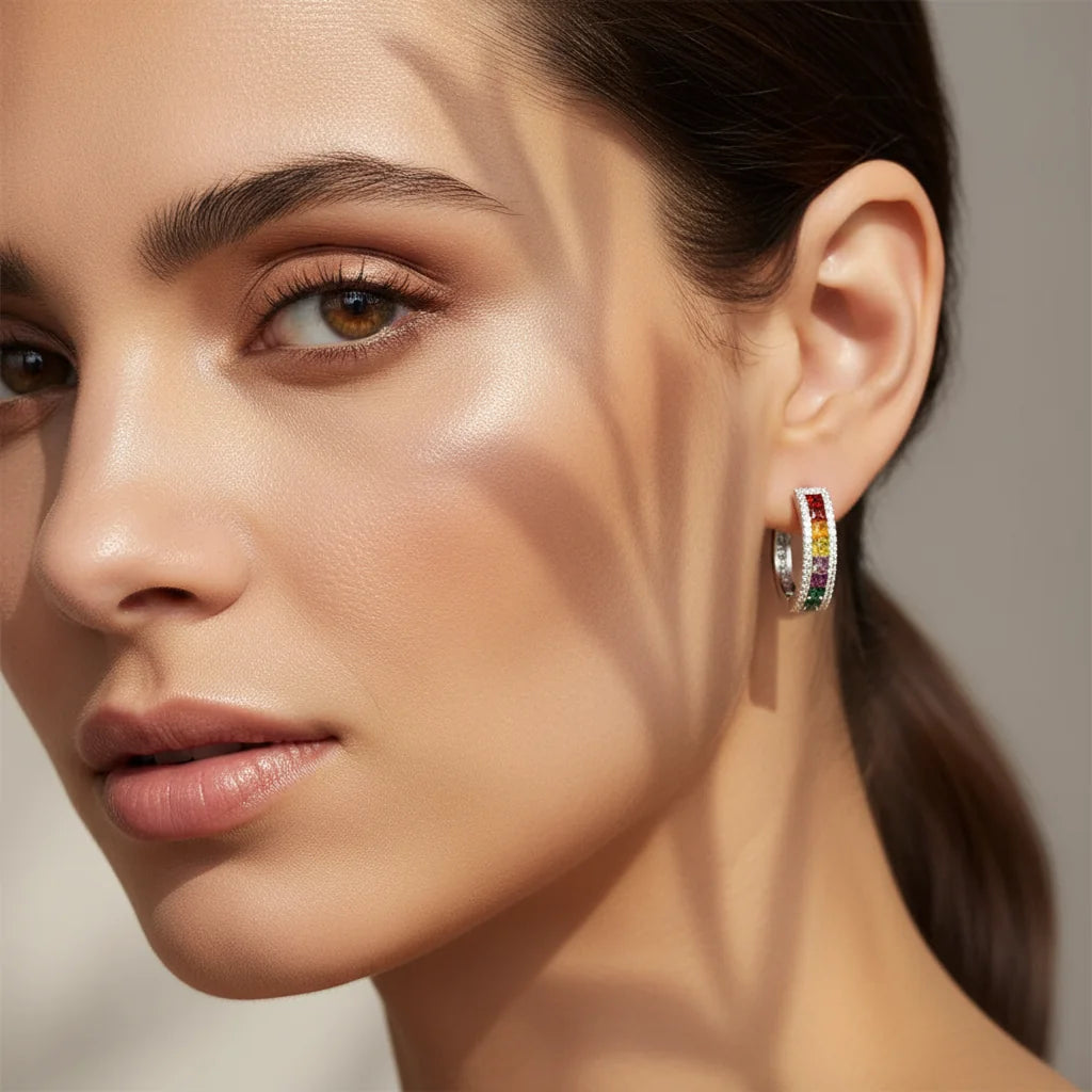 4,07 Karat Pırlanta Halka Küpe "Rainbow" - Venta Jewelry