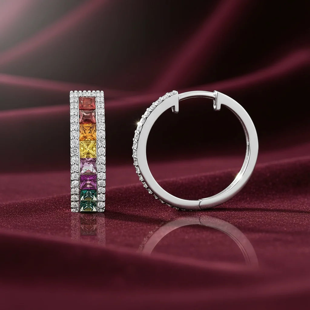 4,07 Karat Pırlanta Halka Küpe "Rainbow" - Venta Jewelry