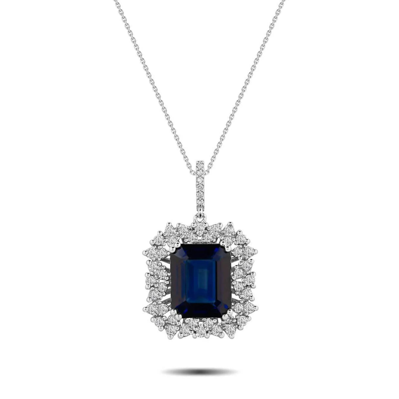 5,68 Karat Pırlantalı Safir Kolye, F Renk SI - Venta Jewelry