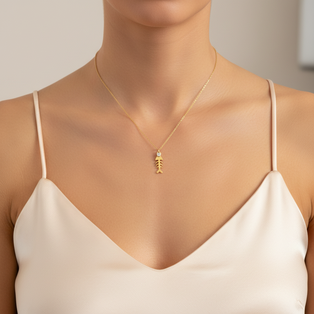 0,02 Karat Pırlantalı Kolye "Kılçık"