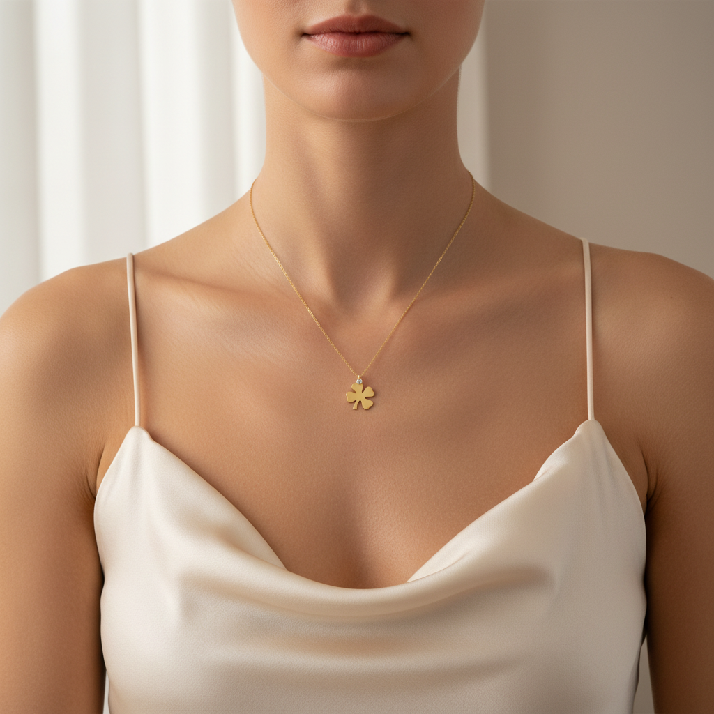 0,02 Karat Pırlanta Kolye "Yonca"