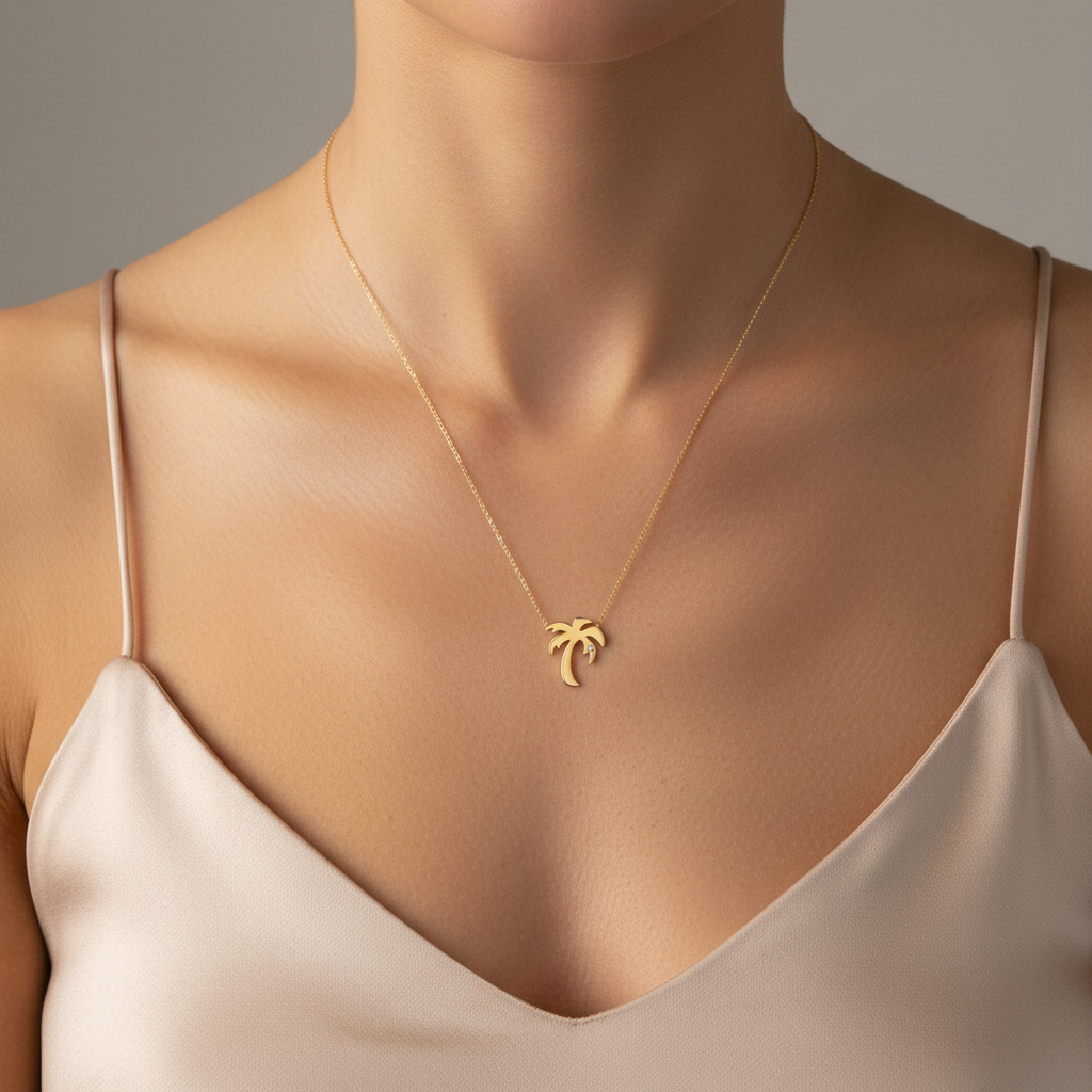 0,01 Karat Pırlanta Kolye "Palmiye"