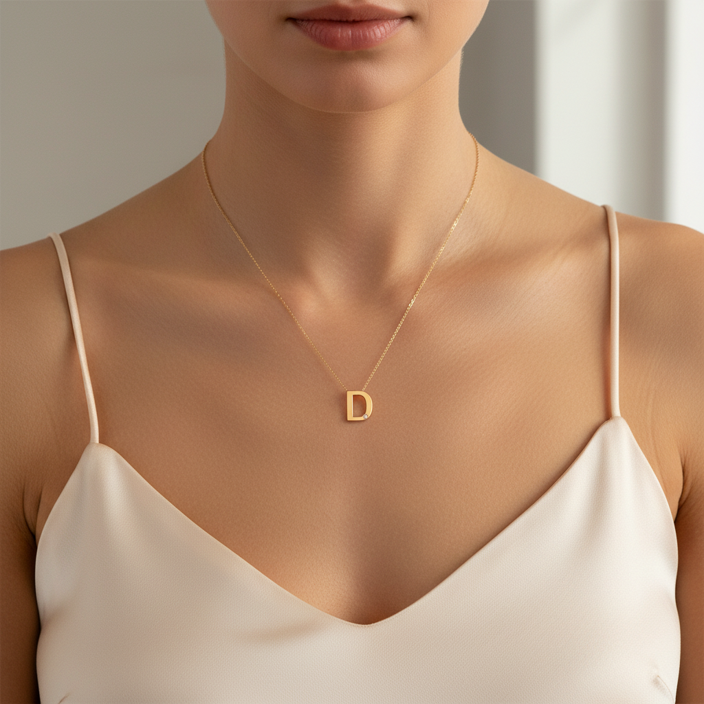 0,01 Karat Pırlantalı Harfli Kolye "D"