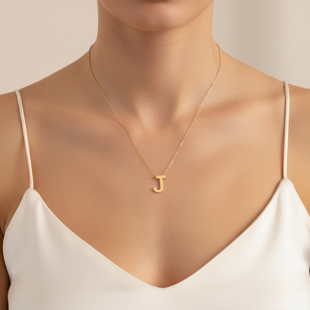 0,01 Karat Pırlantalı Harfli Kolye "J"
