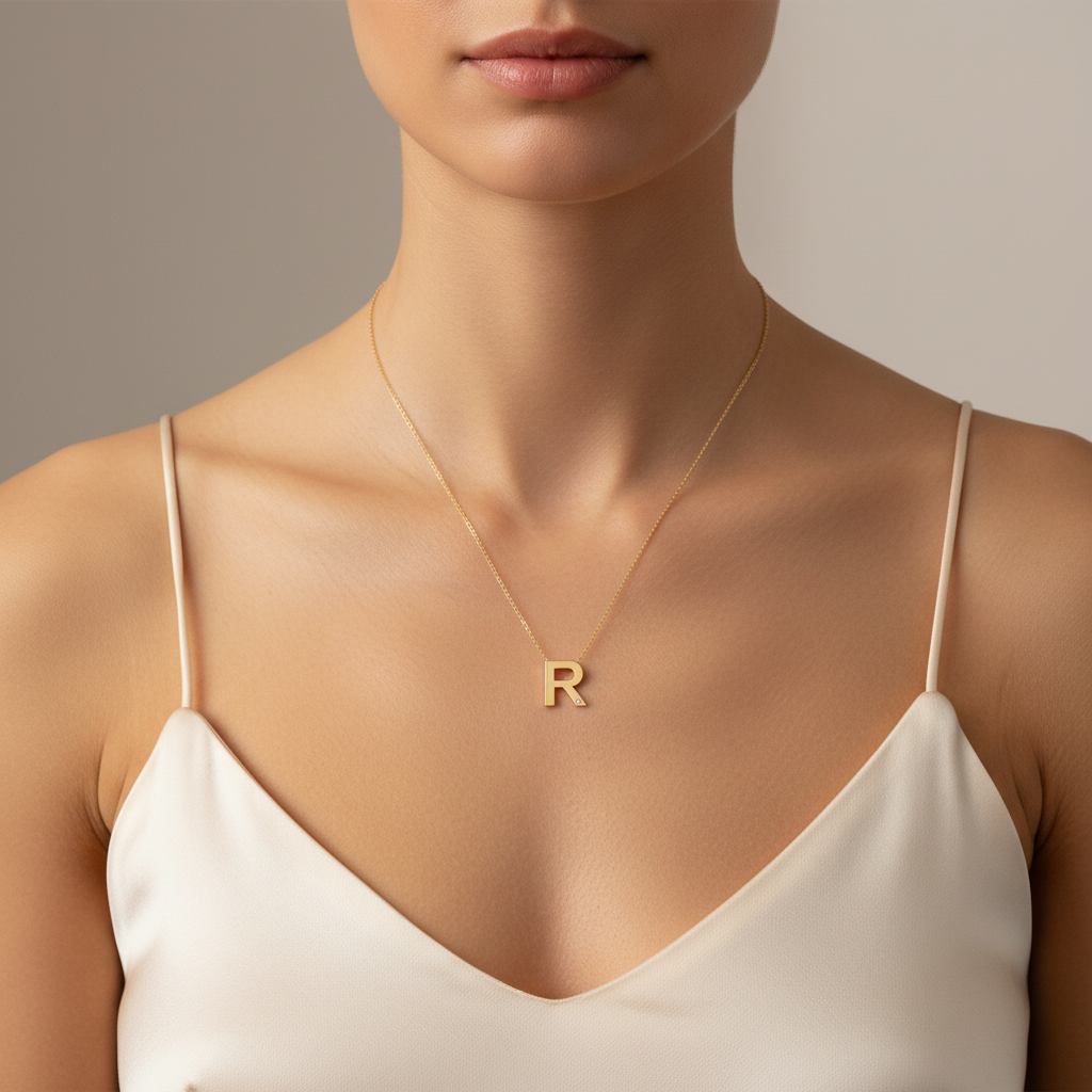 0,01 Karat Pırlantalı Harfli Kolye "R"