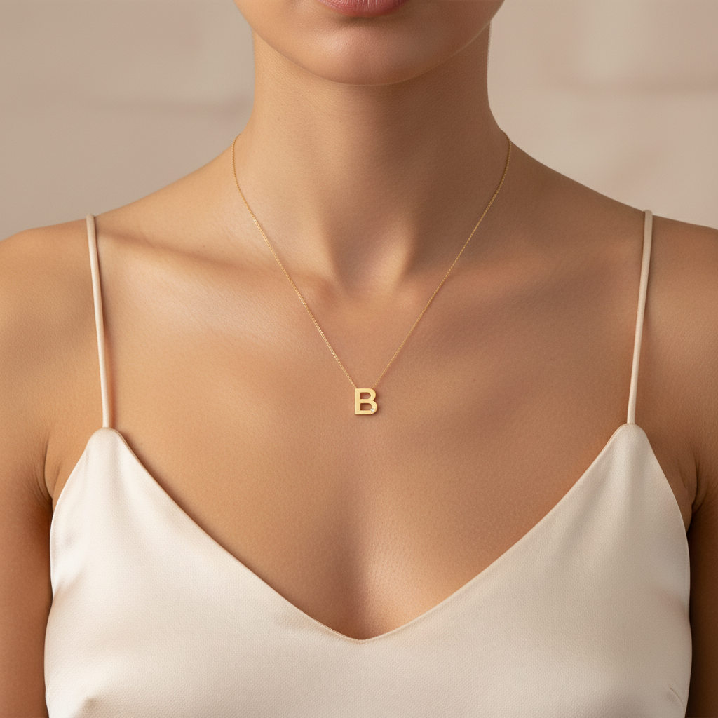 0,01 Karat Pırlantalı Harfli Kolye "B"