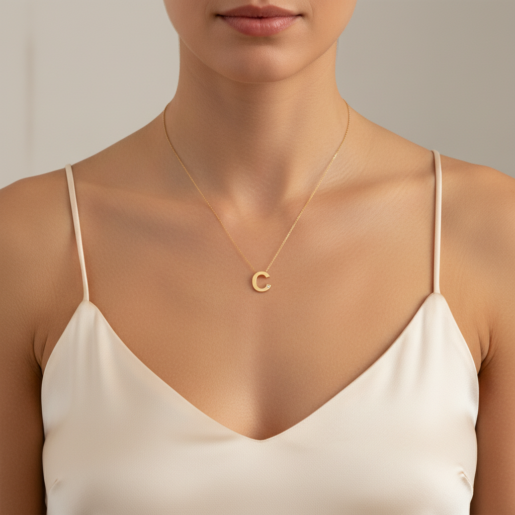 0,01 Karat Pırlantalı Harfli Kolye "C"