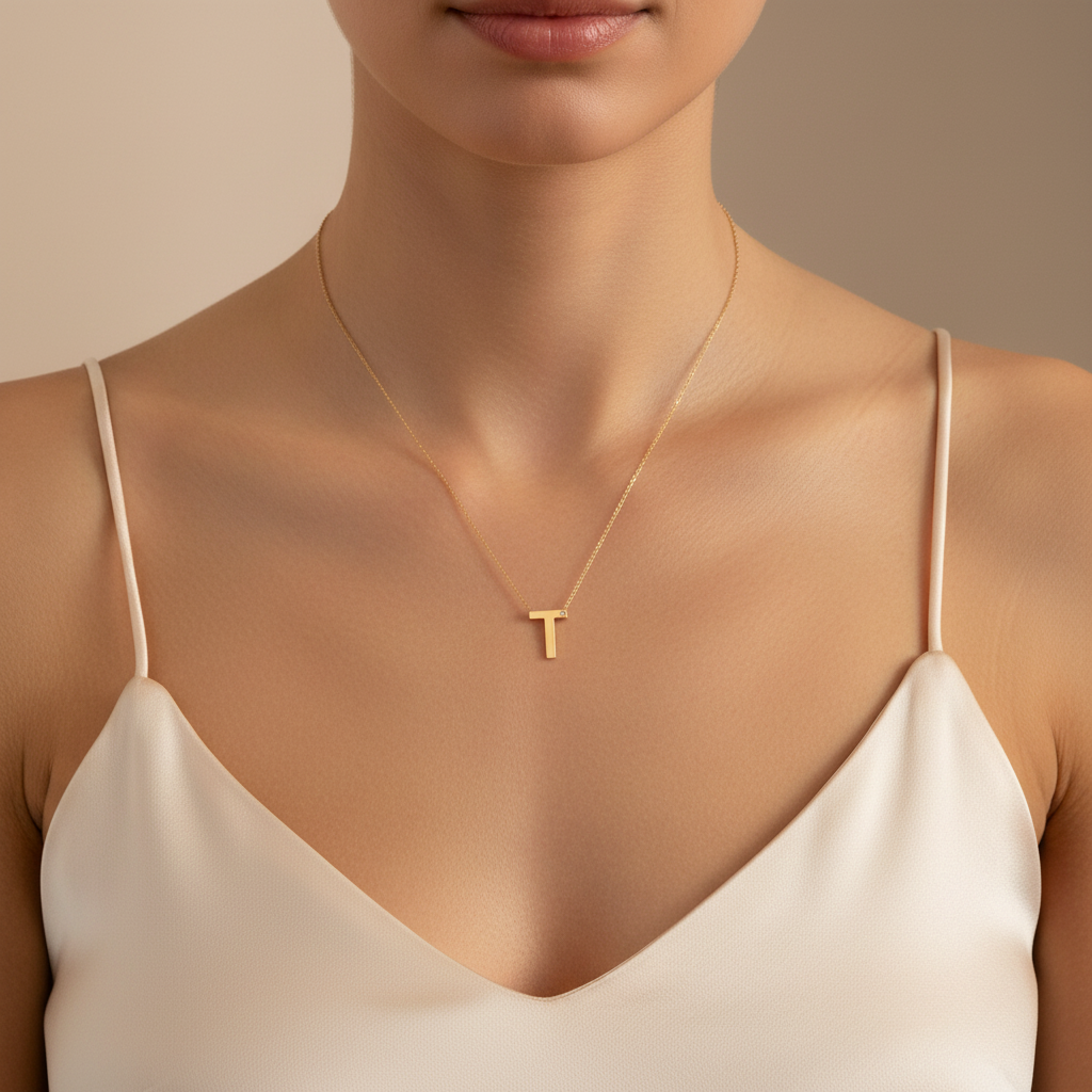 0,01 Karat Pırlantalı Harfli Kolye "T"