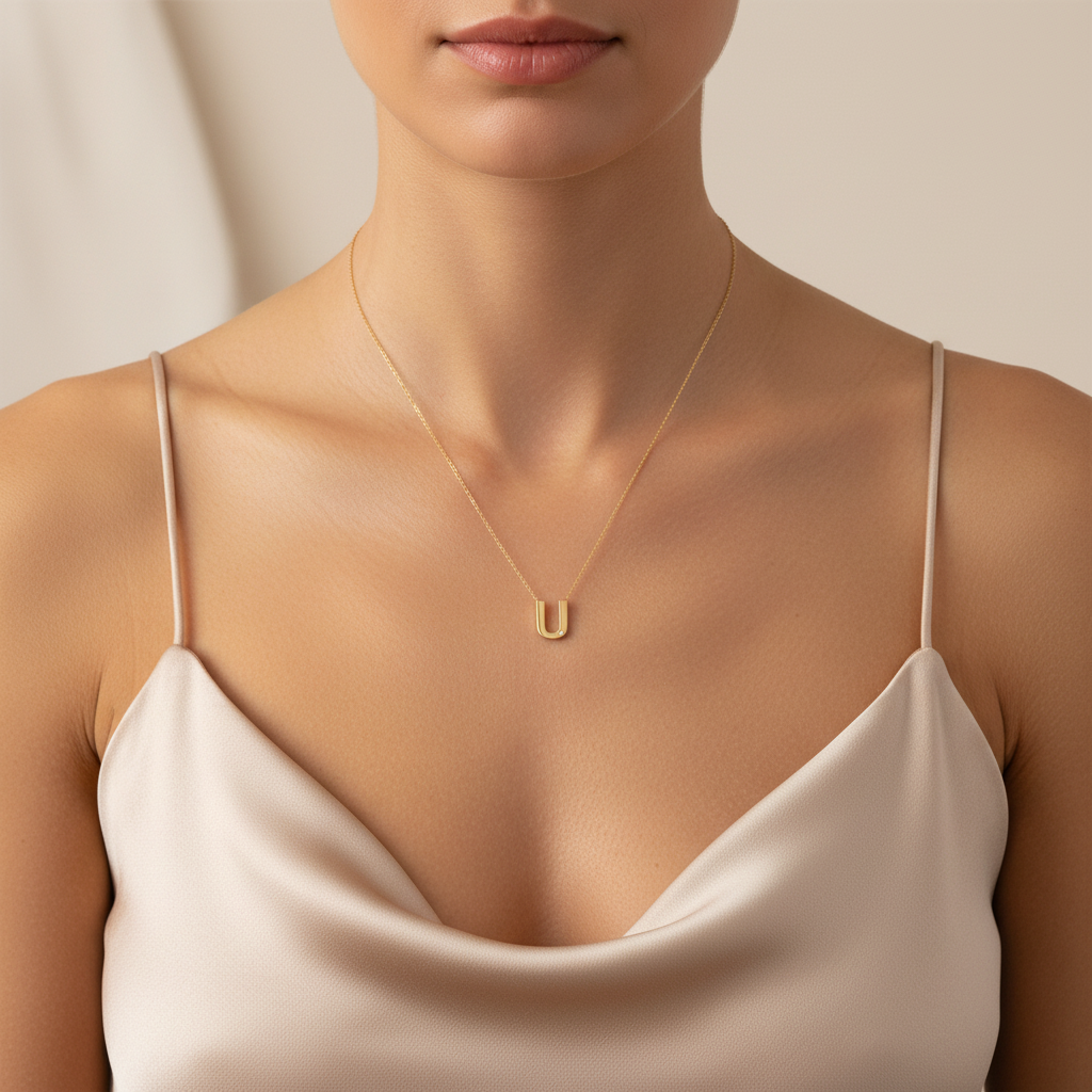 0,01 Karat Pırlantalı Harfli Kolye "U"