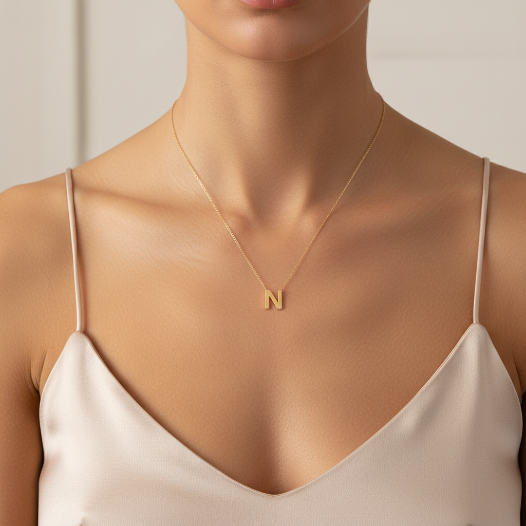 0,01 Karat Pırlantalı Harfli Kolye "N"