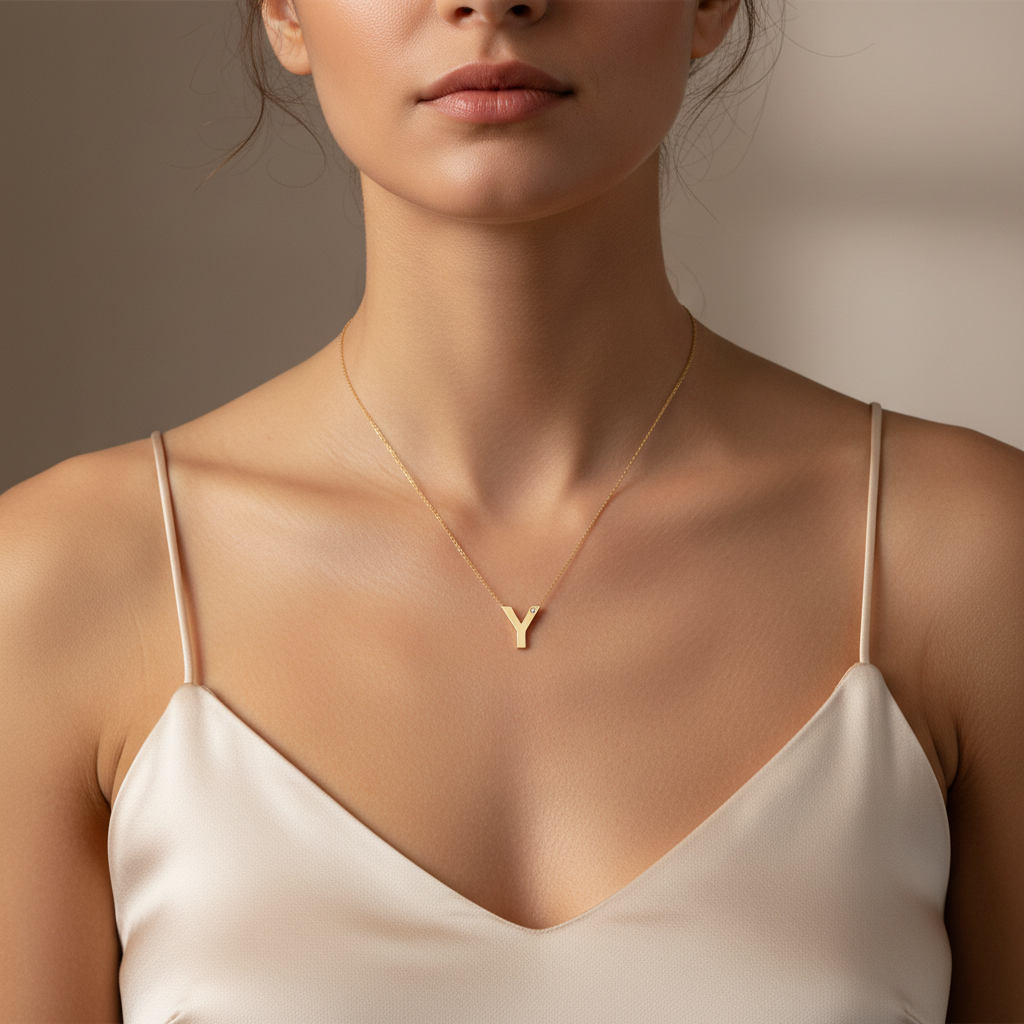 0,01 Karat Pırlantalı Harfli Kolye "Y"