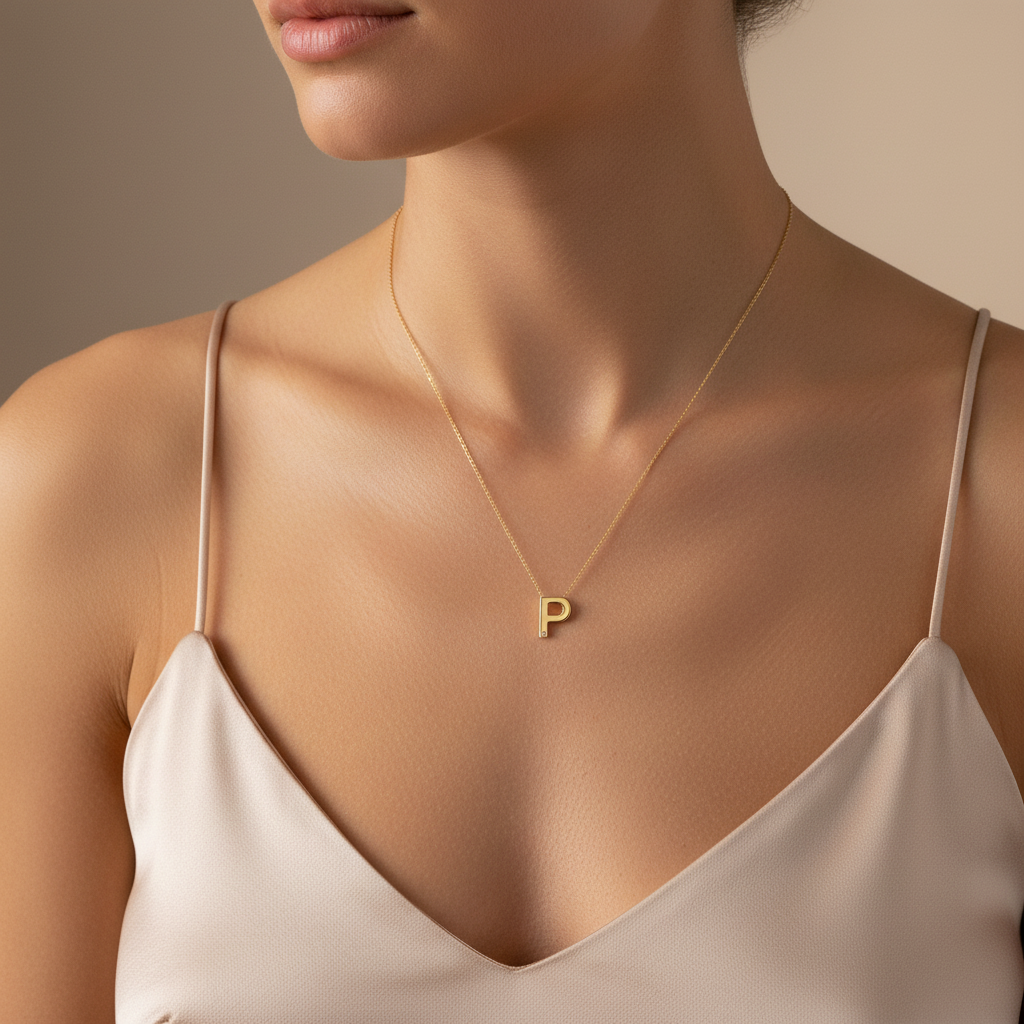 0,01 Karat Pırlantalı Harfli Kolye "P"