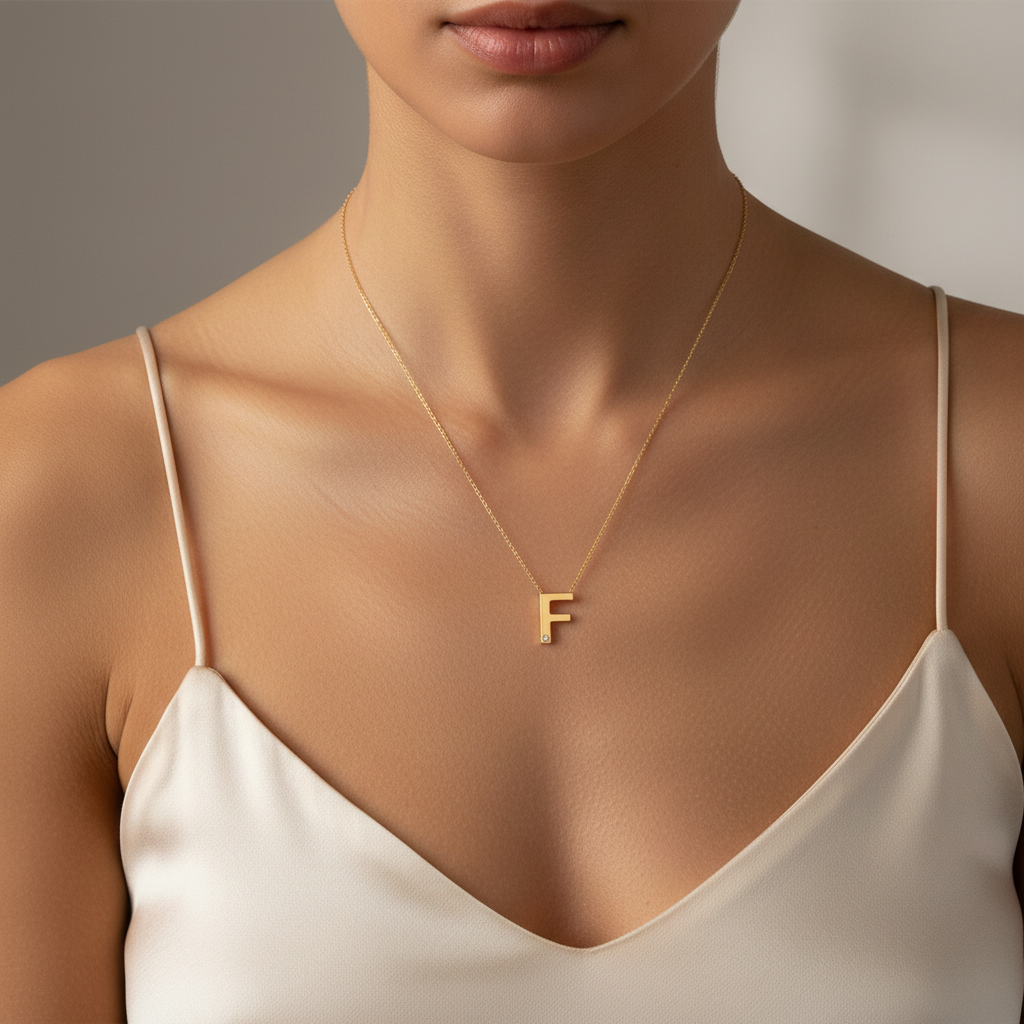 0,01 Karat Pırlantalı Harfli Kolye "F"