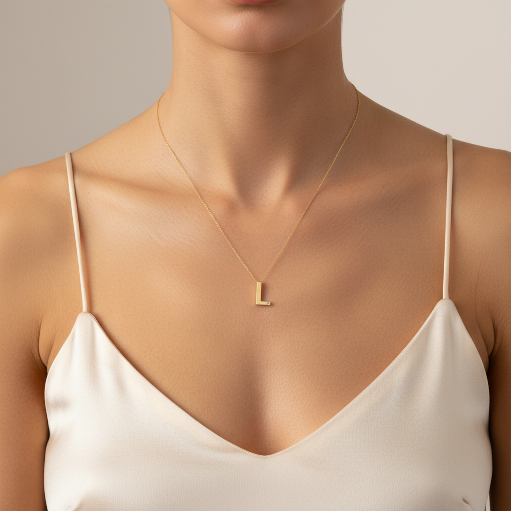 0,02 Karat Pırlantalı Harfli Kolye "L"