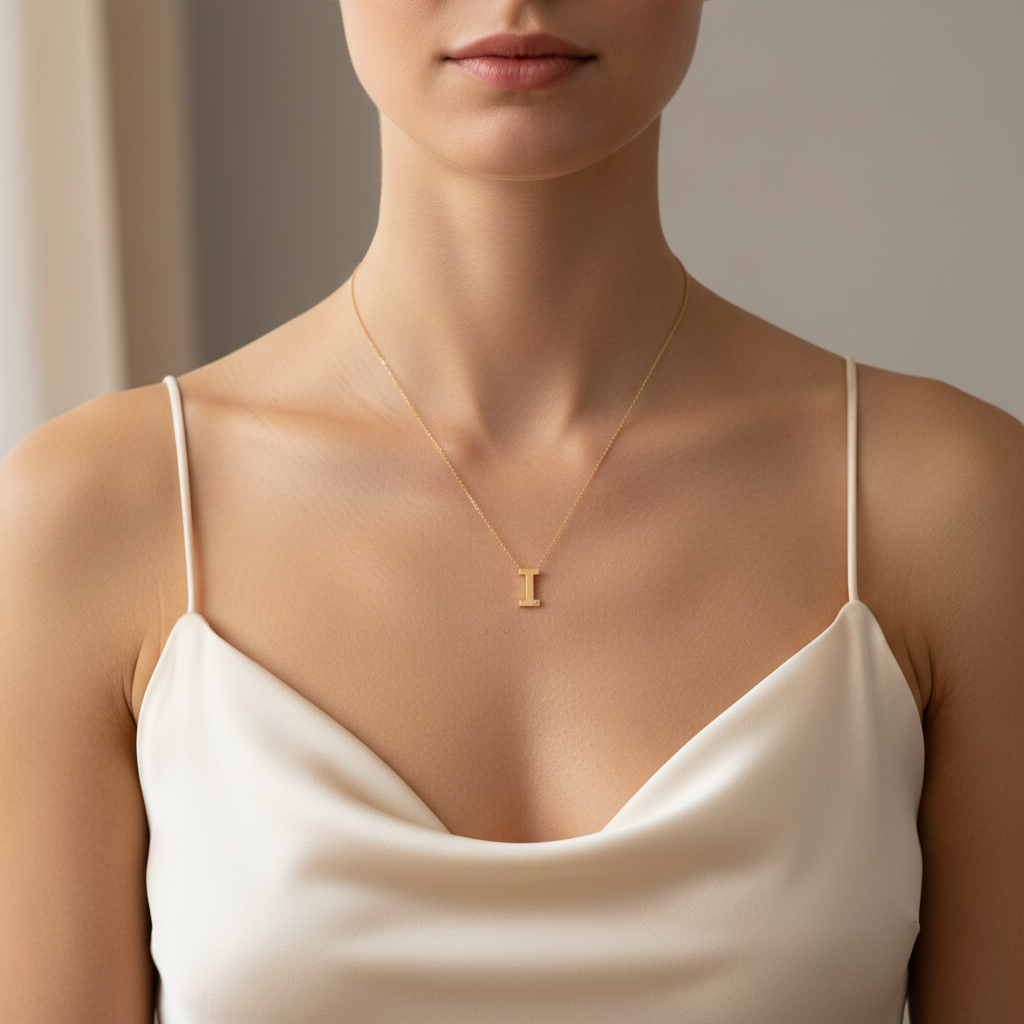 0,01 Karat Pırlantalı Harfli Kolye "I"