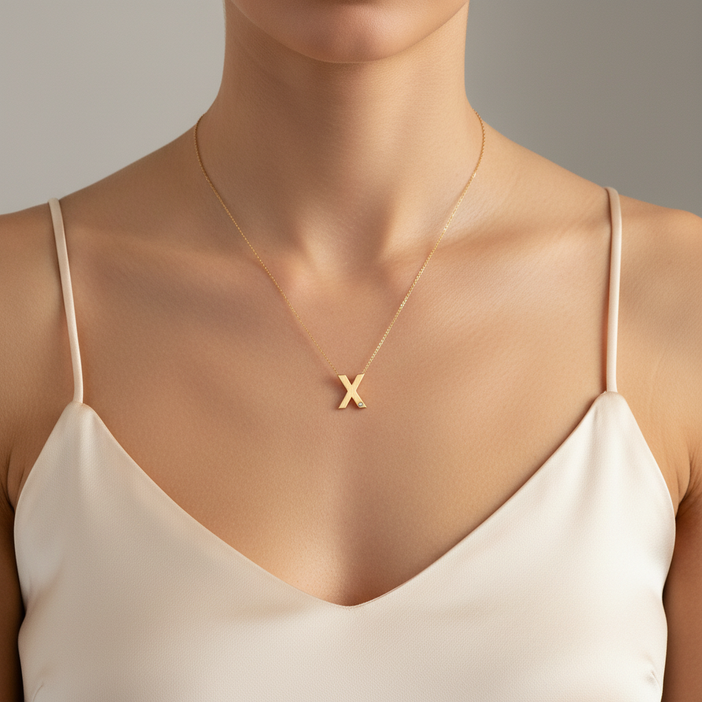 0,01 Karat Pırlantalı Harfli Kolye "X"