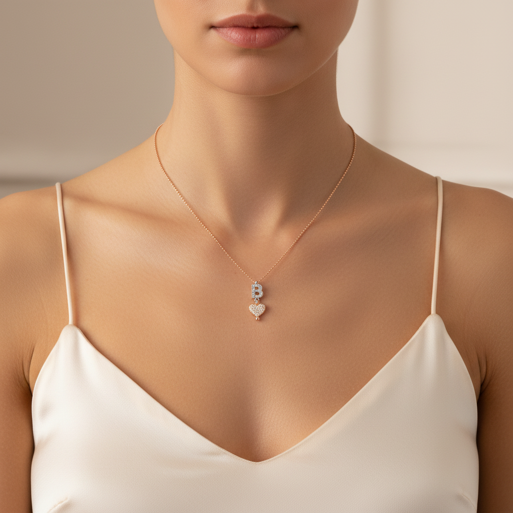 0,17 Karat Pırlantalı Harfli Kolye "B"