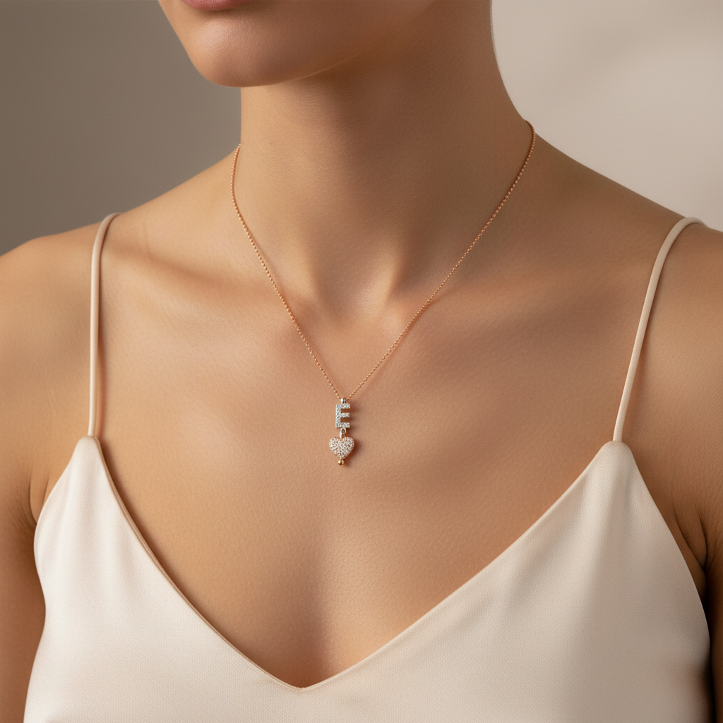 0,16 Karat Pırlantalı Harfli Kolye "E"