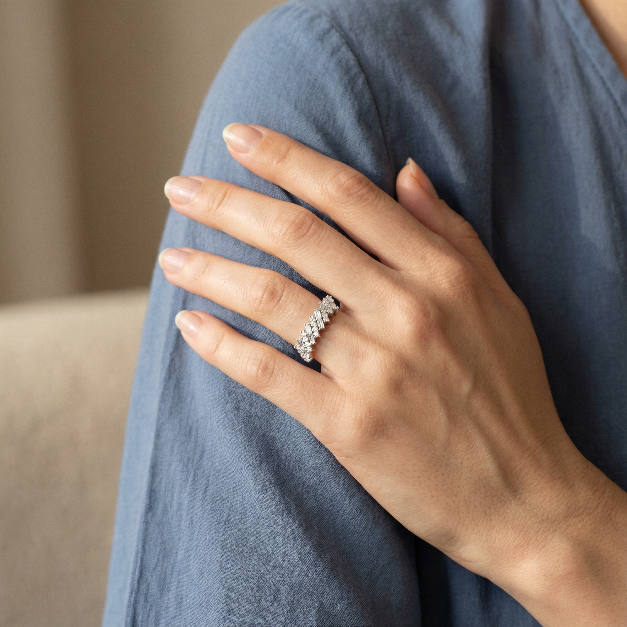 0,39 Karat Tasarım Baget Pırlanta Yüzük