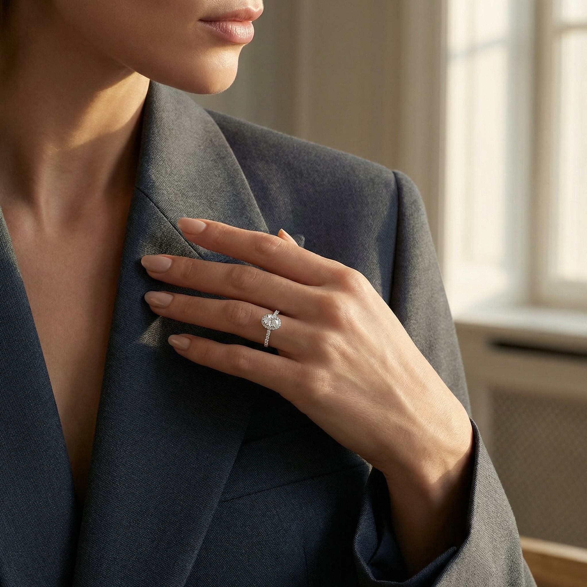 HRD Sertifikalı 0,62 Karat Oval Tektaş Pırlanta Yüzük