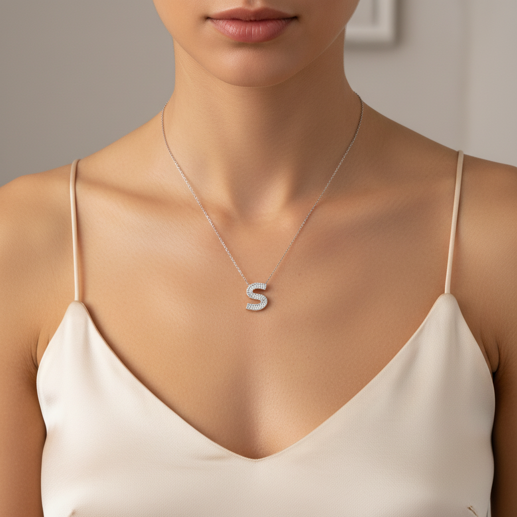 0,42 Karat Pırlantalı Harfli Kolye "S"