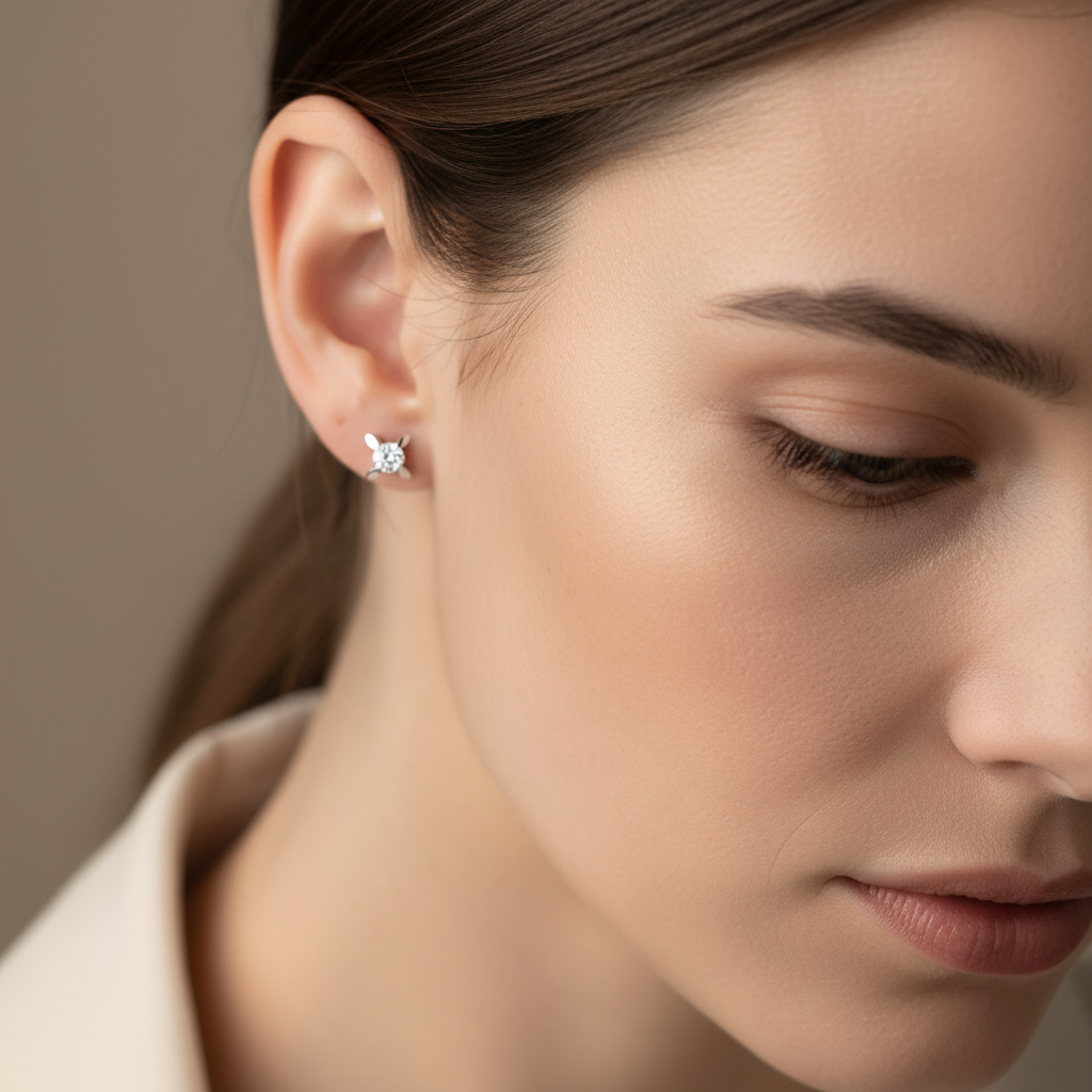 0,40 Karat Badem Tektaş Pırlanta Küpe