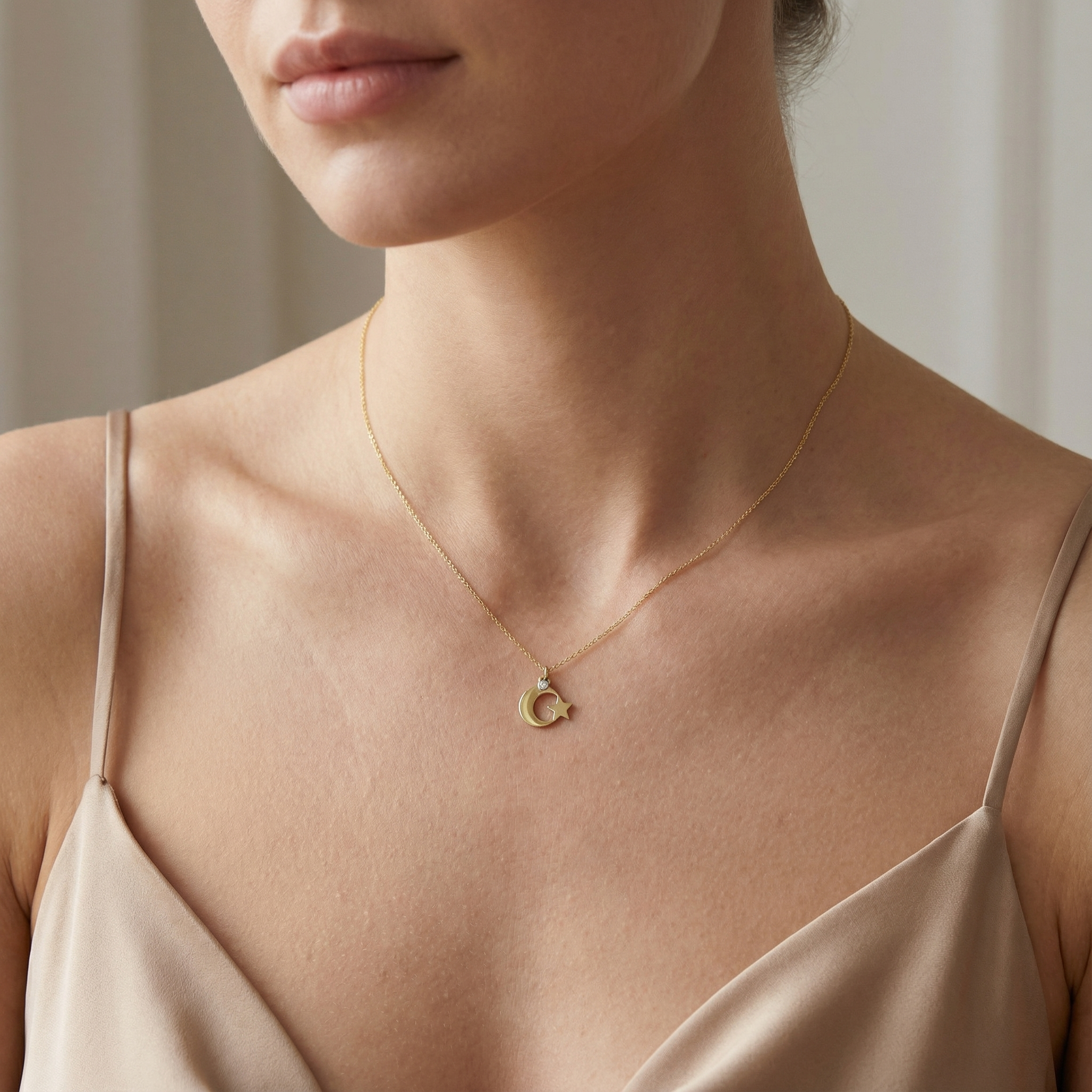 0,02 Karat Pırlantalı Kolye "Ay Yıldız"